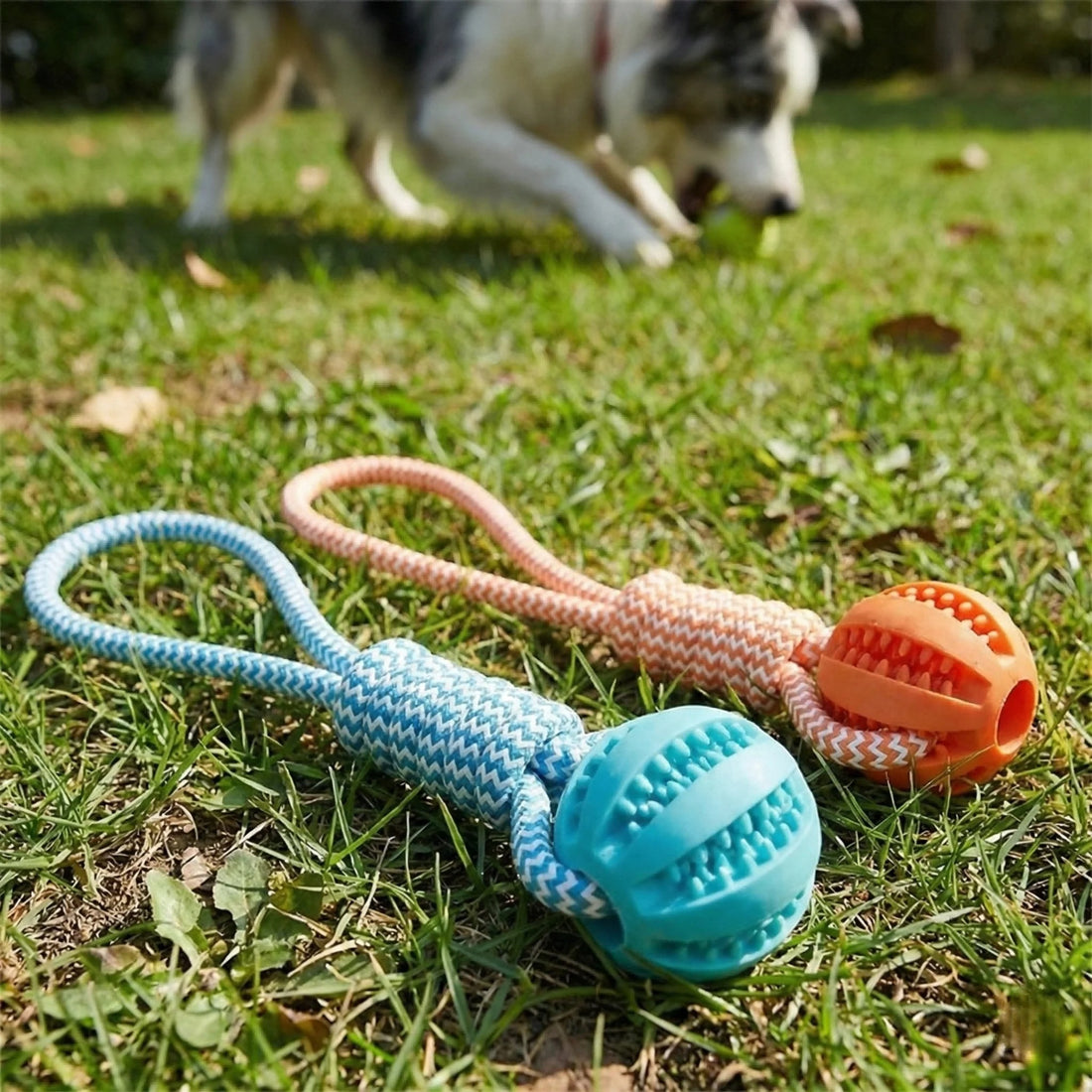 1-Pack Dog Puzzle Toy with Rope Handle - 18×5cm Treat Dispensing Rubber Ball
