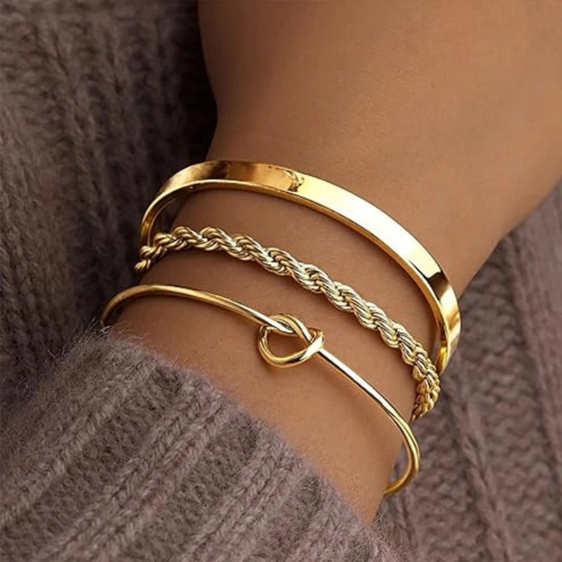 3Pcs Gold Stackable Bracelets Set for Women Dainty Knot Bangle Twisted Chain Bracelet